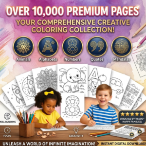 10K+ Printable Kids Coloring Pages Pack – Massive Activity Bundle with PLR/MRR Rights + Bonus